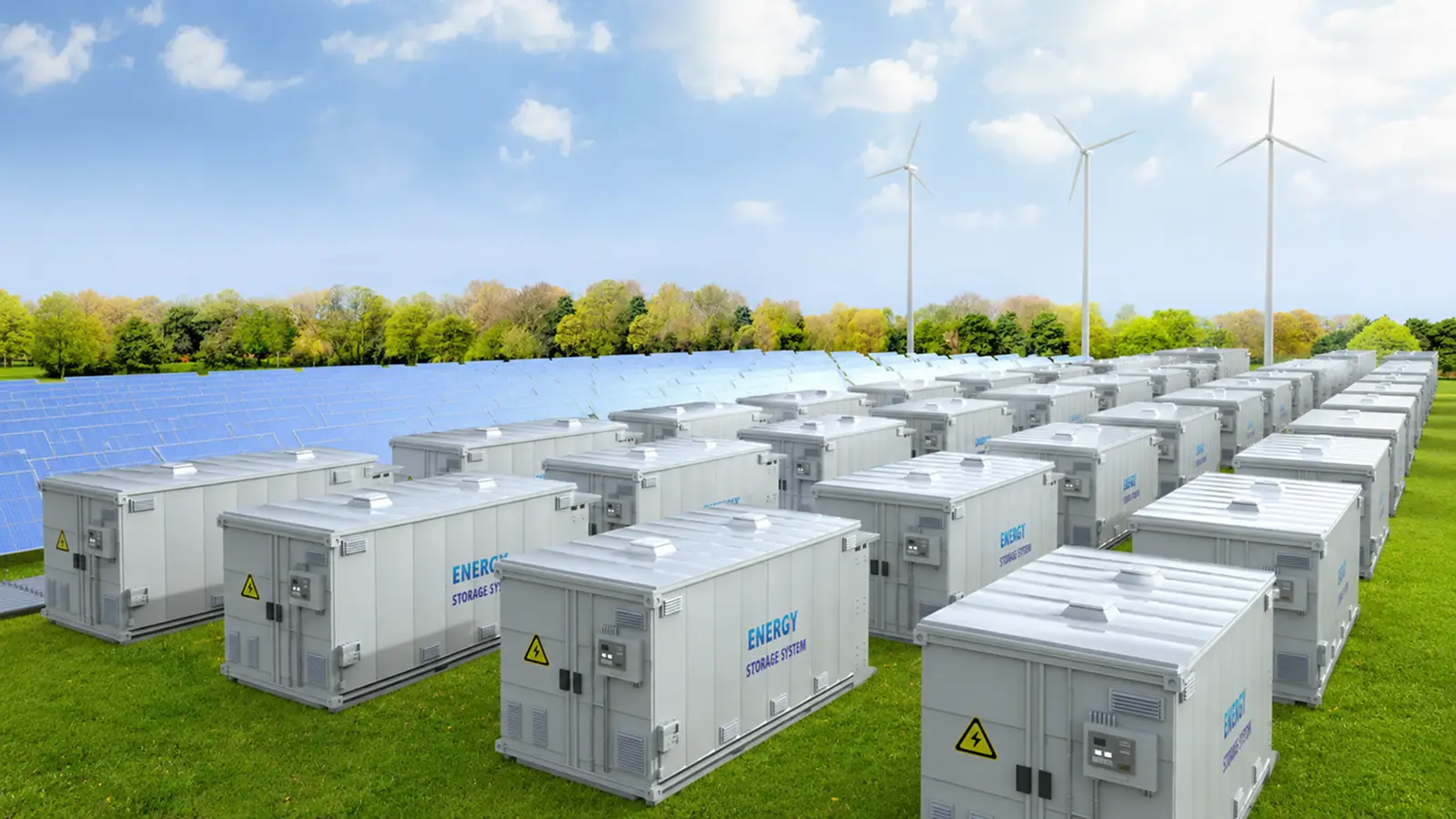 Reihe von Batteriespeicher-Containern